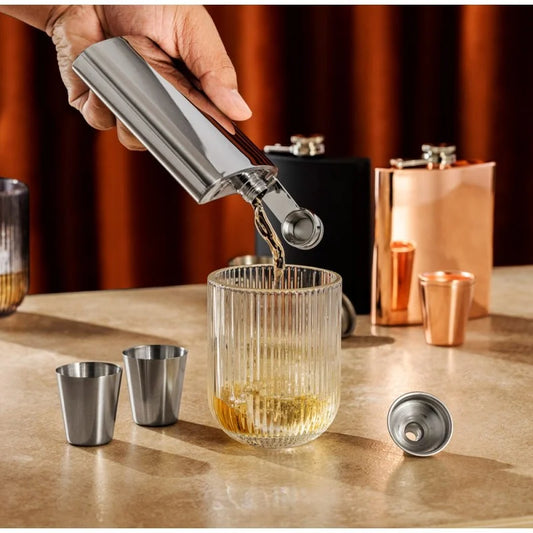 SET BAR 4 PZS LICORERA ACERO LUGANO