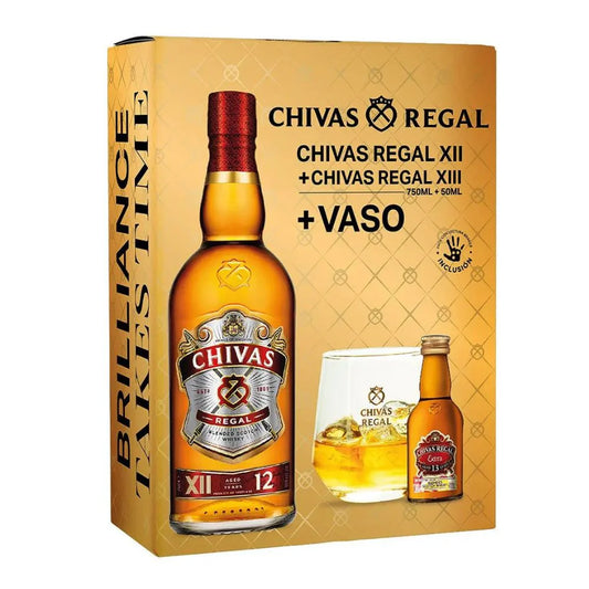 PACK WHISKY CHIVAS REGAL 12 AÑOS 750CC + WHISKY CHIVAS EXTRA 13 AÑOS 50CC + VASO CHIVAS REGAL - Bar Abierto Tienda de Licores