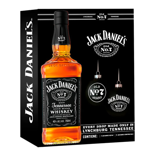 WHISKEY JACK DANIELS N°7 750CC + 2 ESFERAS NAVIDEÑAS - Bar Abierto Tienda de Licores